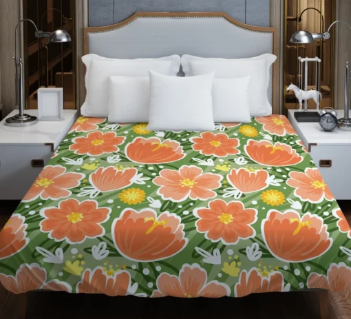 Orange Tulips Floral Pattern Duvet Cover