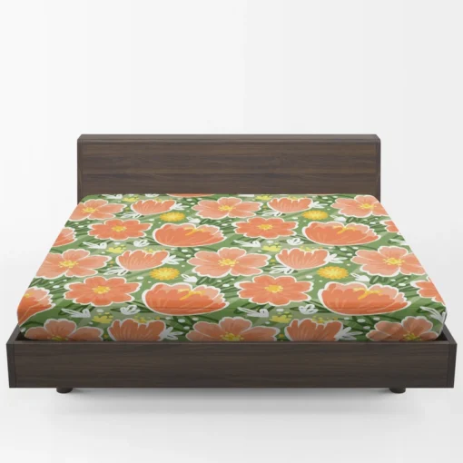 Orange Tulips Floral Pattern Fitted Sheet 1