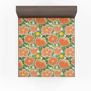 Orange Tulips Floral Pattern Fitted Sheet