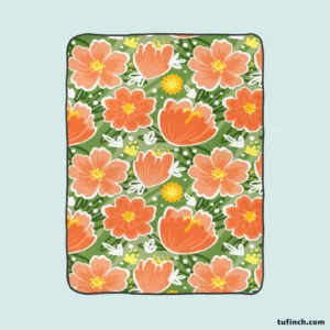 Orange Tulips Floral Pattern Fleece Blanket 1