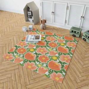 Orange Tulips Floral Pattern Rug 1