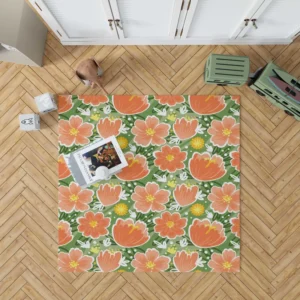 Orange Tulips Floral Pattern Rug