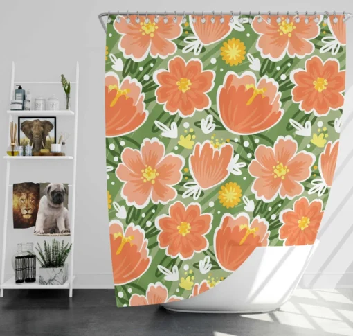 Orange Tulips Floral Pattern Shower Curtain