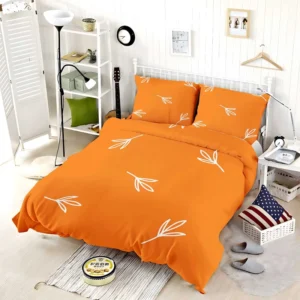 Orange White Leave Design Bedding Set