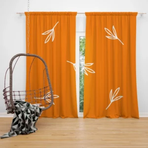 Orange White Leave Design Curtain