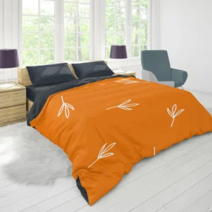 Orange White Leave Design Duvet Cover 1