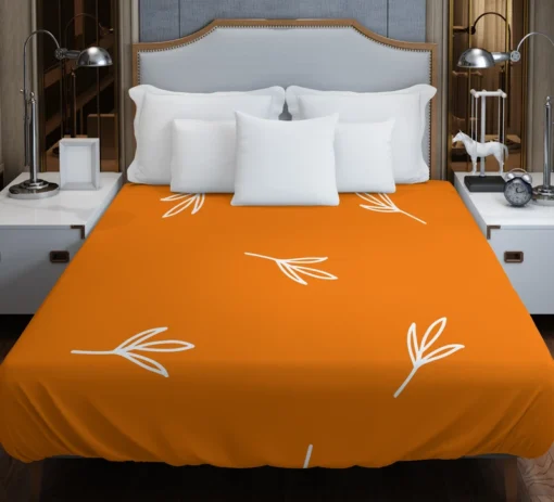 Orange White Leave Design Duvet Cover