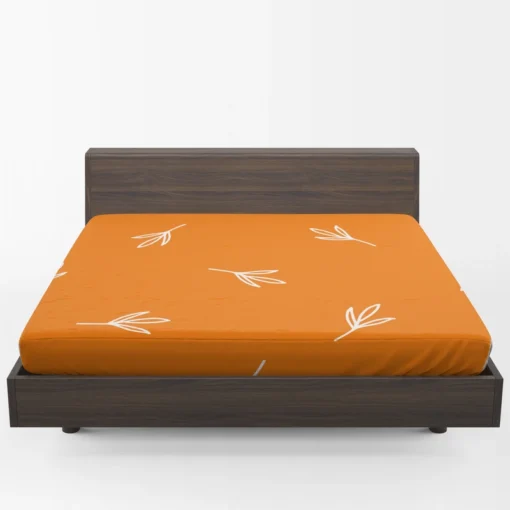 Orange White Leave Design Fitted Sheet 1