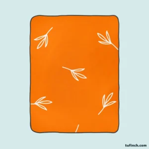 Orange White Leave Design Fleece Blanket 1