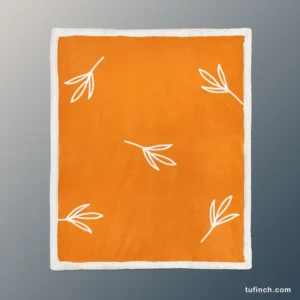 Orange White Leave Design Sherpa Fleece Blanket 1