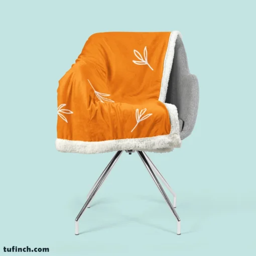 Orange White Leave Design Sherpa Fleece Blanket 2