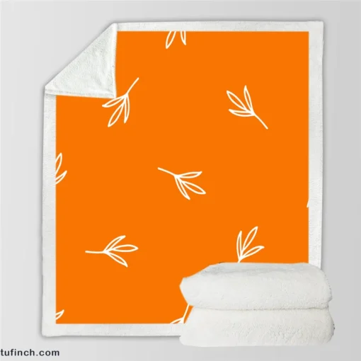 Orange White Leave Design Sherpa Fleece Blanket