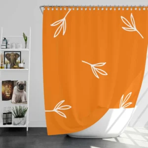 Orange White Leave Design Shower Curtain