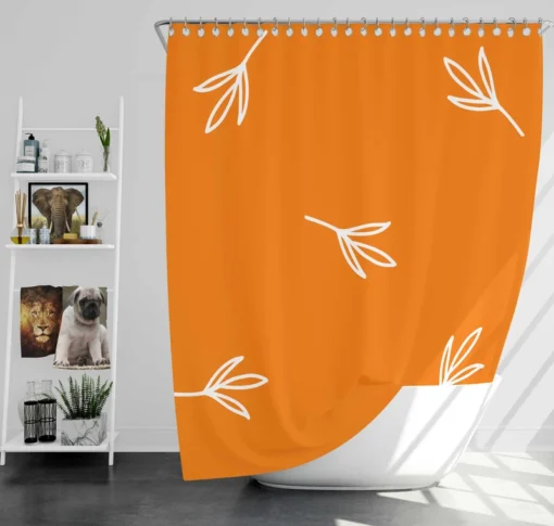 Orange White Leave Design Shower Curtain