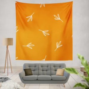 Orange White Leave Design Wall Tapestry