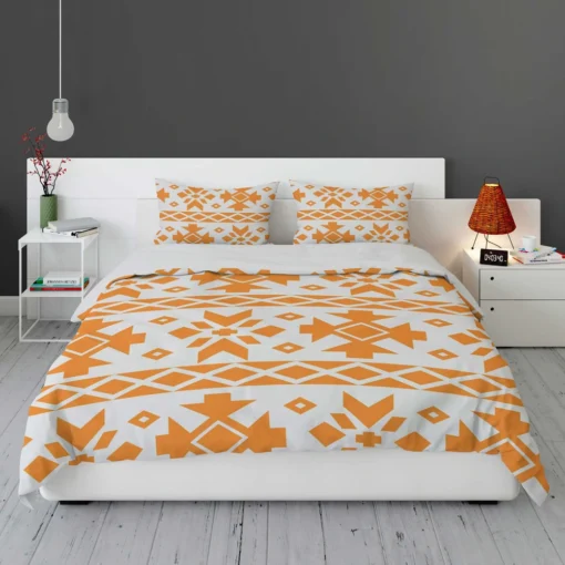 Orange White Songket Ethnic Bedding Set 1