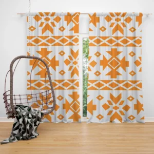 Orange White Songket Ethnic Curtain