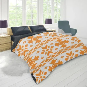 Orange White Songket Ethnic Duvet Cover 1