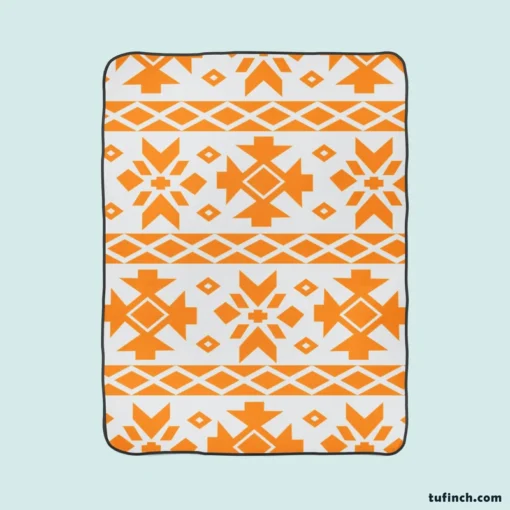 Orange White Songket Ethnic Fleece Blanket 1