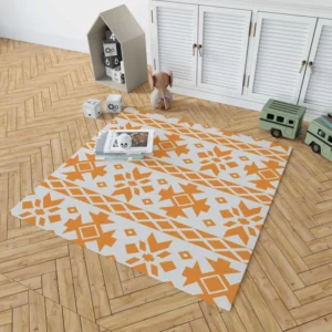 Orange White Songket Ethnic Rug 1