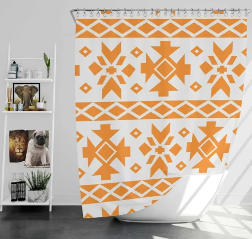 Orange White Songket Ethnic Shower Curtain