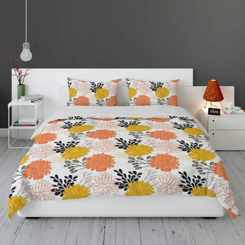 Orange Yellow Floral Pattern Bedding Set 1