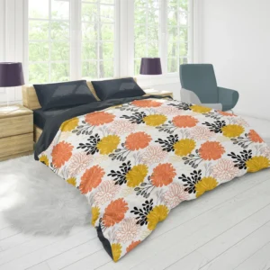 Orange Yellow Floral Pattern Duvet Cover 1