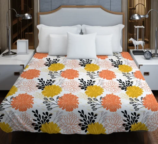 Orange Yellow Floral Pattern Duvet Cover