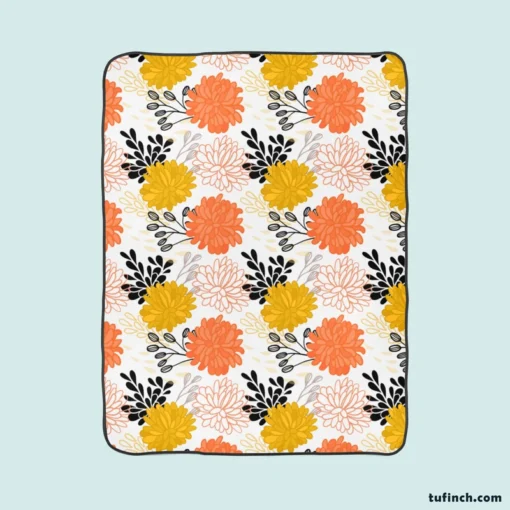 Orange Yellow Floral Pattern Fleece Blanket 1