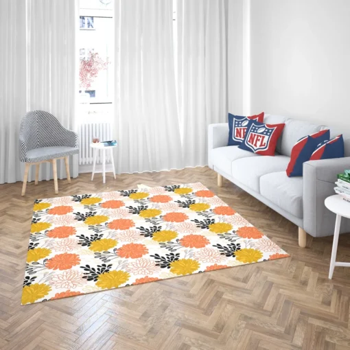 Orange Yellow Floral Pattern Rug 2