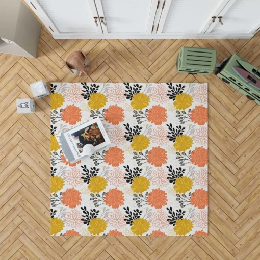 Orange Yellow Floral Pattern Rug