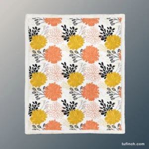 Orange Yellow Floral Pattern Sherpa Fleece Blanket 1