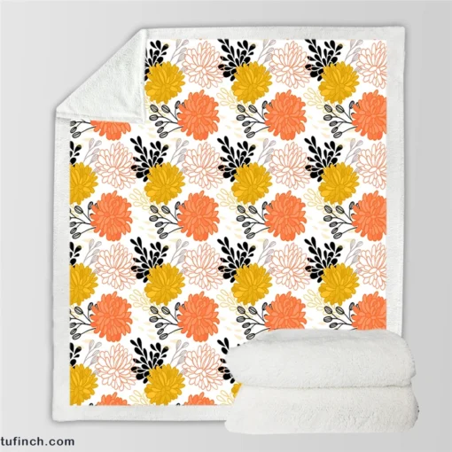 Orange Yellow Floral Pattern Sherpa Fleece Blanket