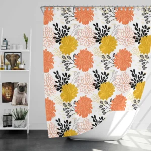 Orange Yellow Floral Pattern Shower Curtain