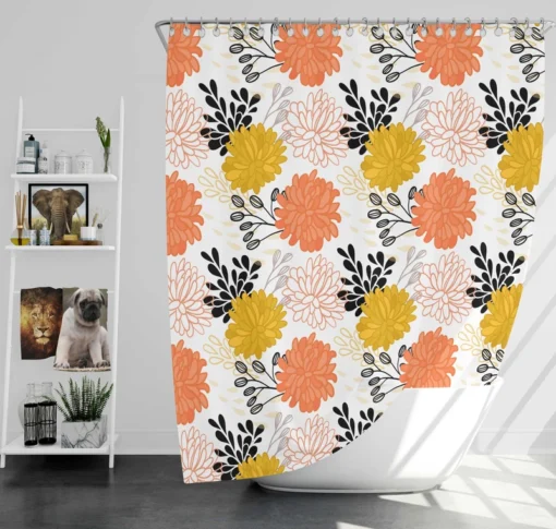 Orange Yellow Floral Pattern Shower Curtain