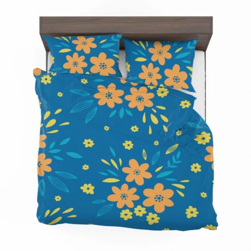 Orange Yellow Small Floral On Blue Bedding Set 2