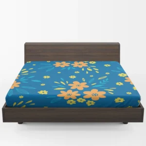 Orange Yellow Small Floral On Blue Fitted Sheet 1