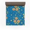 Orange Yellow Small Floral On Blue Fitted Sheet