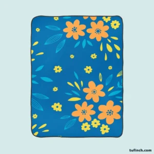 Orange Yellow Small Floral On Blue Fleece Blanket 1