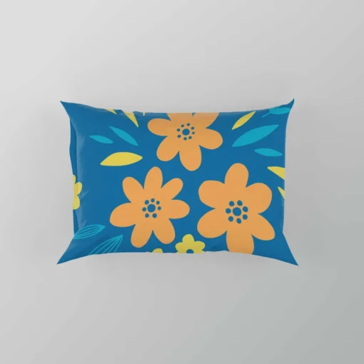 Orange Yellow Small Floral On Blue Pillow Case