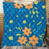 Orange Yellow Small Floral On Blue Quilt Blanket