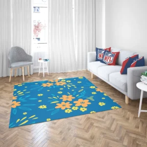 Orange Yellow Small Floral On Blue Rug 2