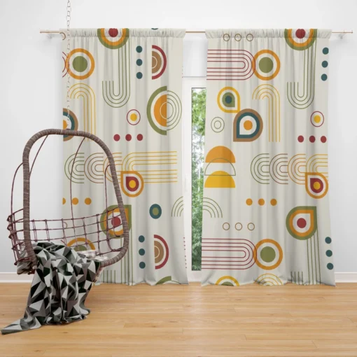 Orange and Yellow Flat Boho Geometric Pattern Curtain