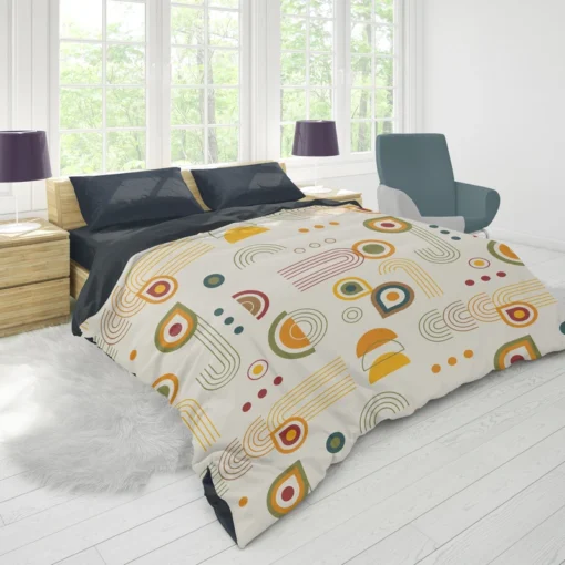 Orange and Yellow Flat Boho Geometric Pattern Duvet Cover 1