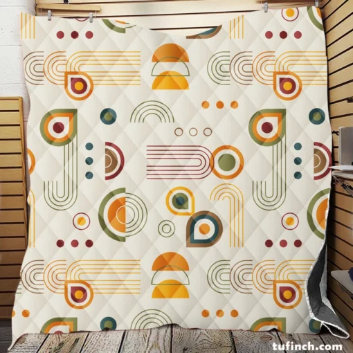 Orange and Yellow Flat Boho Geometric Pattern Quilt Blanket