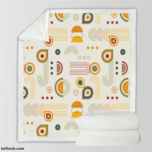 Orange and Yellow Flat Boho Geometric Pattern Sherpa Fleece Blanket