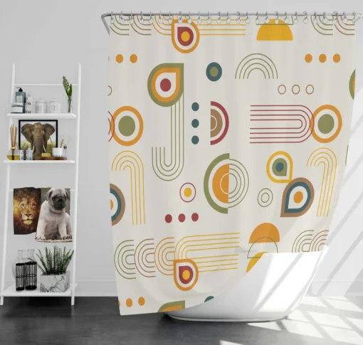 Orange and Yellow Flat Boho Geometric Pattern Shower Curtain