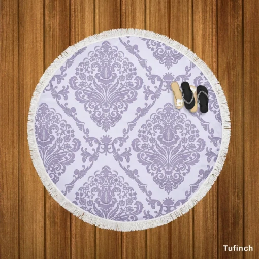 Orchid Purple Vintage Damask Round Beach Towel