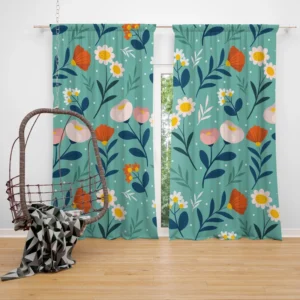 Organic Flat Pressed Flowers Pattern Curtain