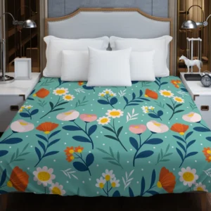 Organic Flat Pressed Flowers Pattern Duvet Cover